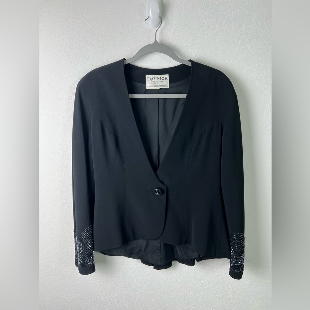 Vintage Daymor Couture by C Mercedes Ferreira Black Beaded Evening Blazer Jacket